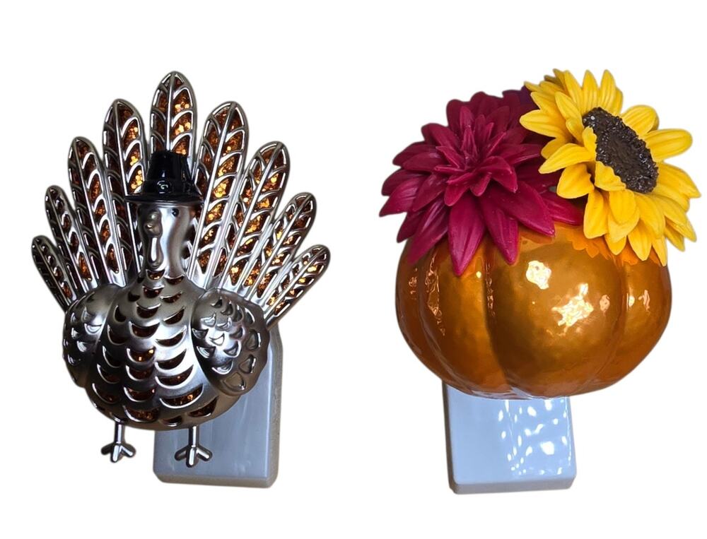 Lot of 2 Bath & Body Works Fall Plug ins Thanksgiving Turkey Pumpkin Excellent